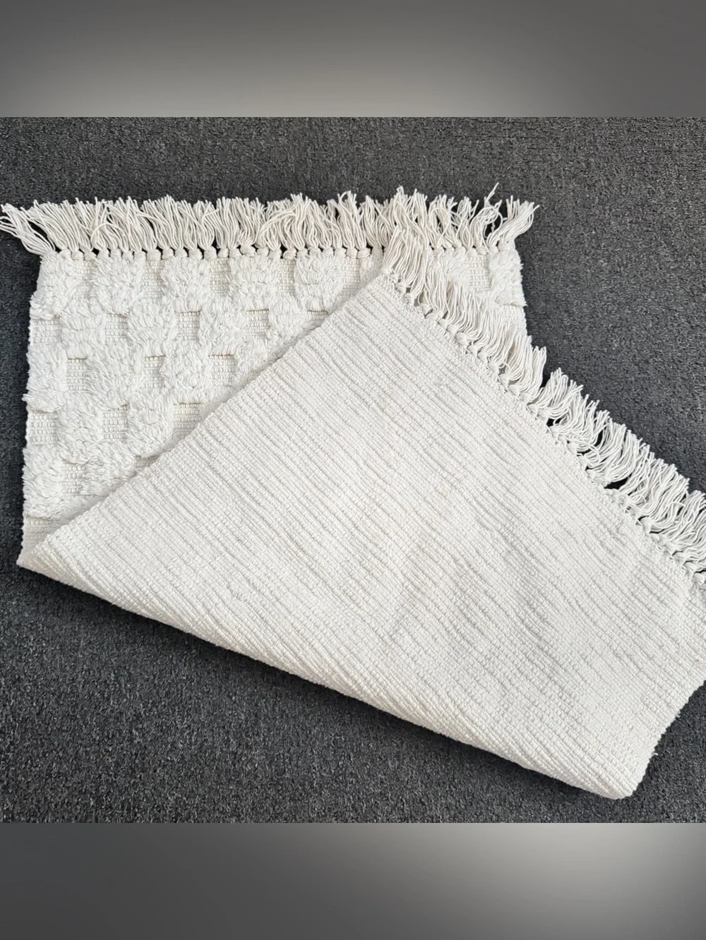 Home Collections Checkered Fringe Bath Mat Cotton Ivory 18x28 NWT